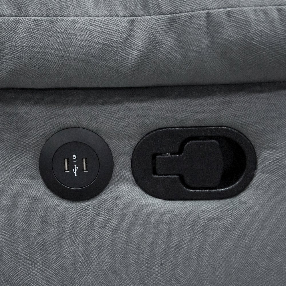 Velvet Upholstered Manual Motion Recliner Loveseat with USB Port in Dark Gray. Picture 5
