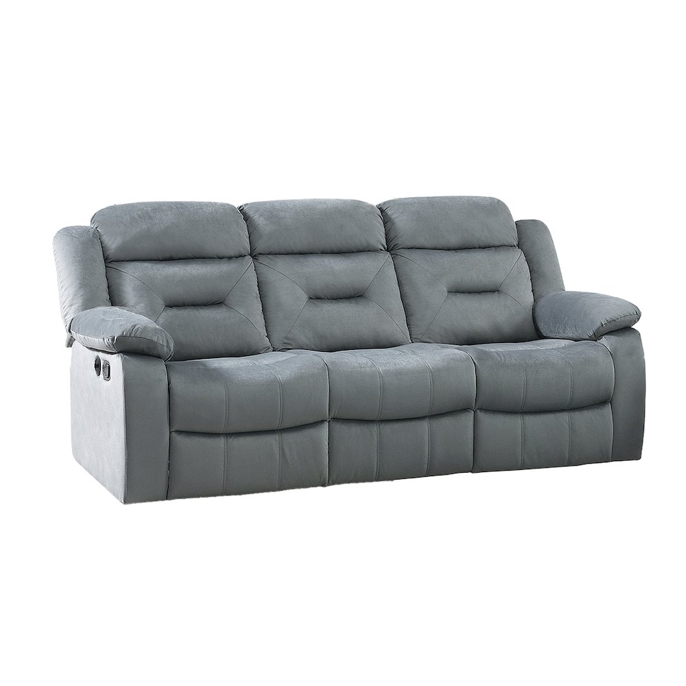 Velvet Upholstered Manual Motion Recliner Sofa with USB Port in Dark Gray. Picture 1