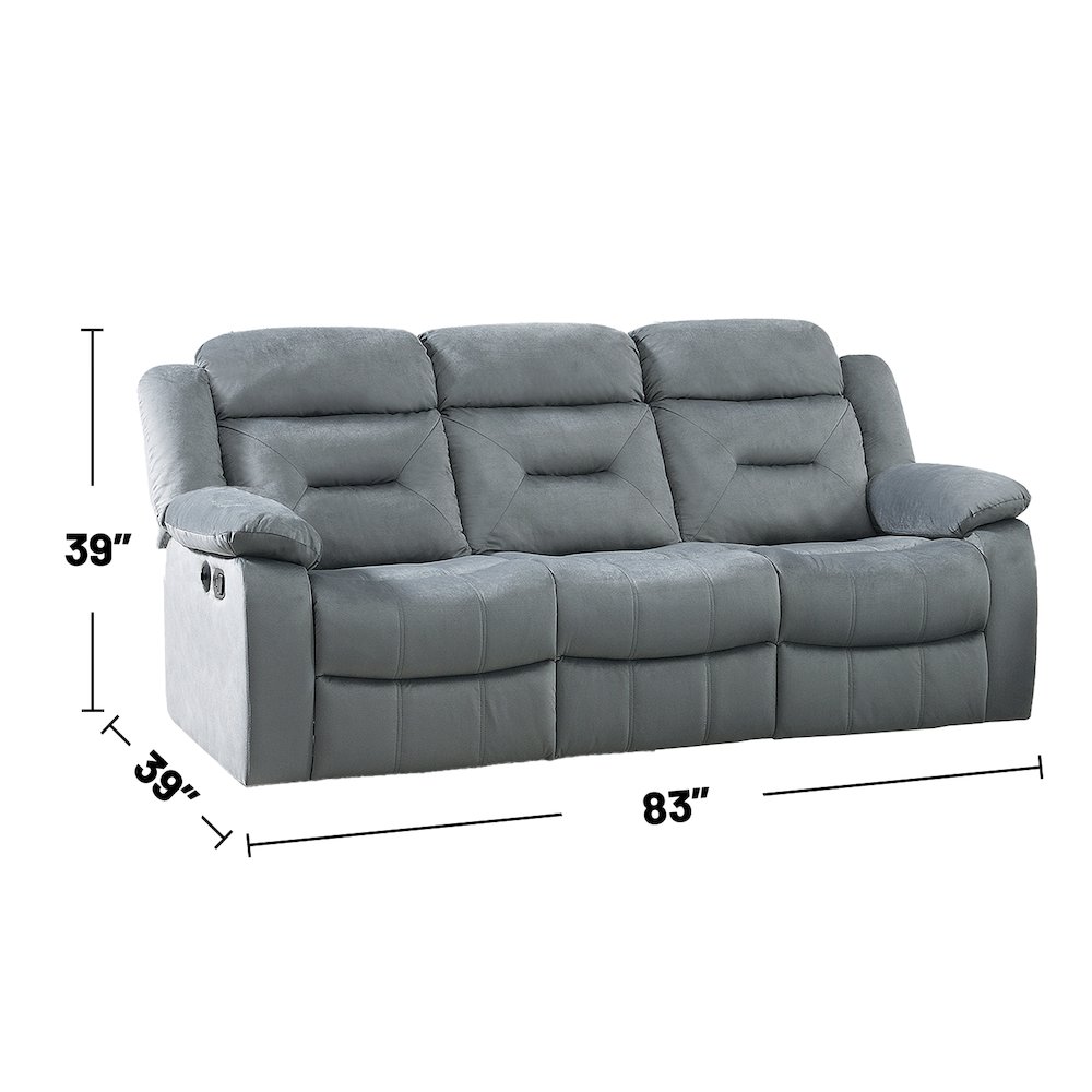 Velvet Upholstered Manual Motion Recliner Sofa with USB Port in Dark Gray. Picture 3