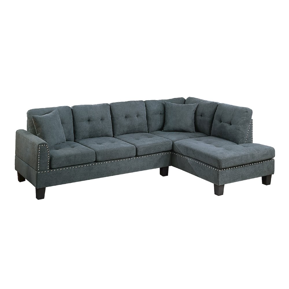 2 Piece Velvet Sectional Sofa Set with 2 Accent Pillows in Ash Black. Picture 1