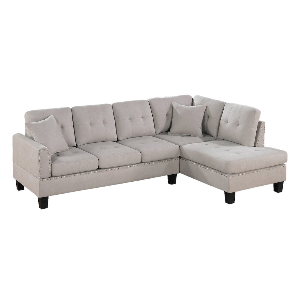 2 Piece Velvet Sectional Sofa Set with 2 Accent Pillows in Mushroom. Picture 1