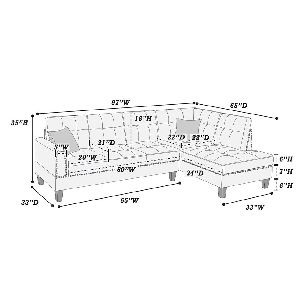 2 Piece Velvet Sectional Sofa Set with 2 Accent Pillows in Mushroom. Picture 5