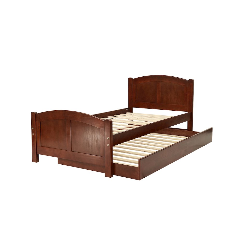 Twin Size Wood Bed With Trundle in Dark Cherry. Picture 4