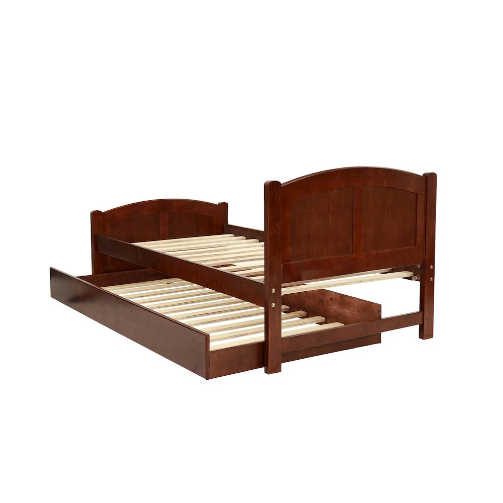 Twin Size Wood Bed With Trundle in Dark Cherry. Picture 5