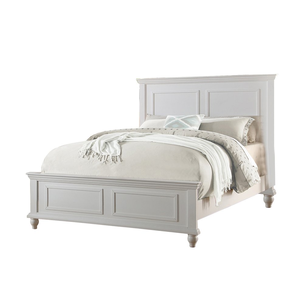 White Cal King Size Wood Bed. Picture 1