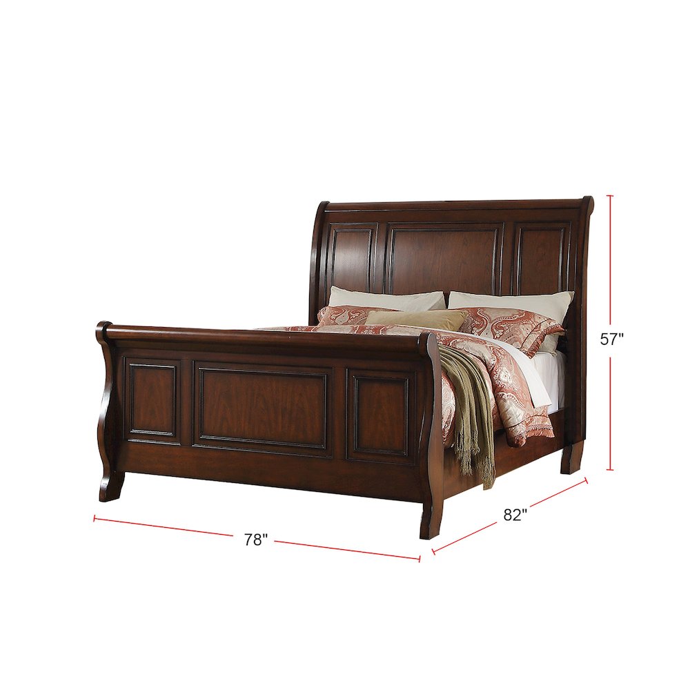 Pine Wood King Sleigh Bed, Cherry Brown. Picture 5