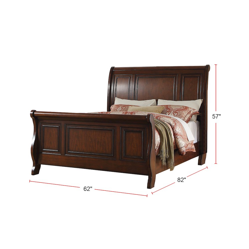 Pine Wood Queen Sleigh Bed, Cherry Brown. Picture 5