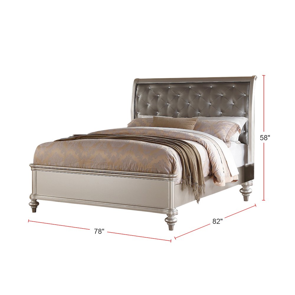 Antique Silver Eastern King Size Bed With Button Tufted Padded HB. Picture 6