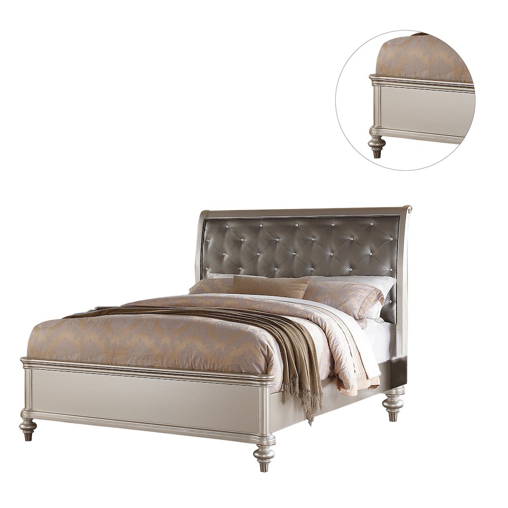 Antique Silver Eastern King Size Bed With Button Tufted Padded HB. Picture 3