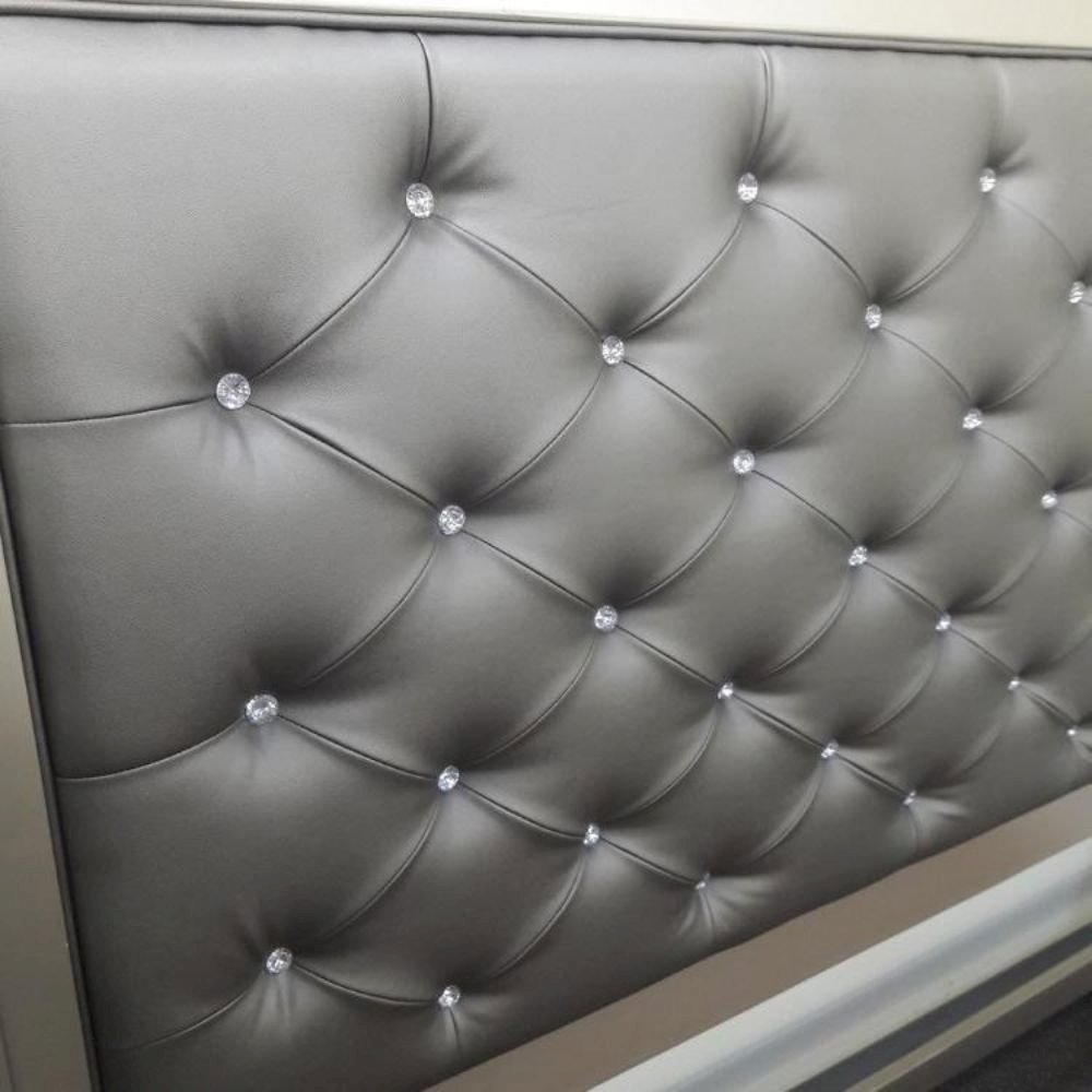 Antique Silver Queen Size Bed with Button Tufted Padded HB. Picture 6