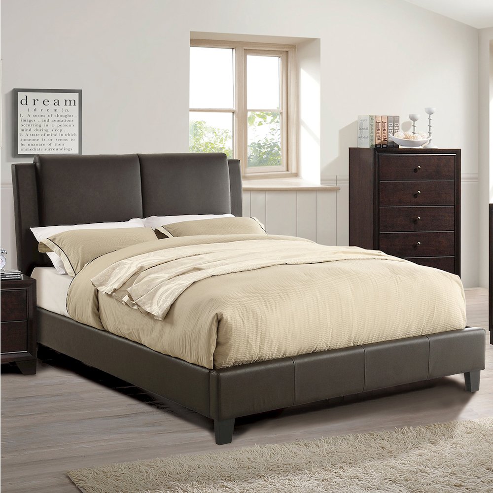Brown Faux Leather Upholstered Cal. King Size Bed. Picture 2