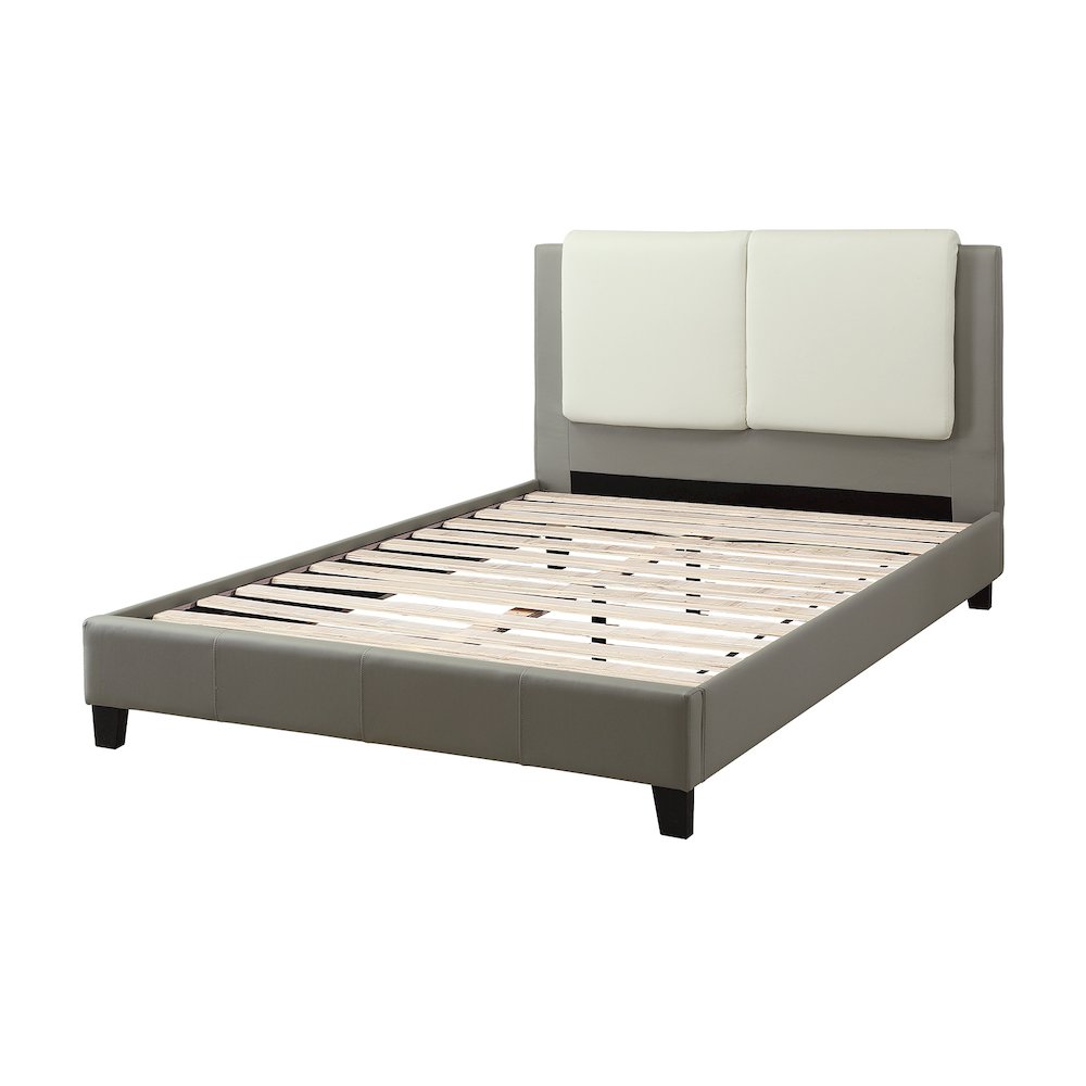 Faux Leather Upholstered Cal. King Size Bed, Grey and White. Picture 1