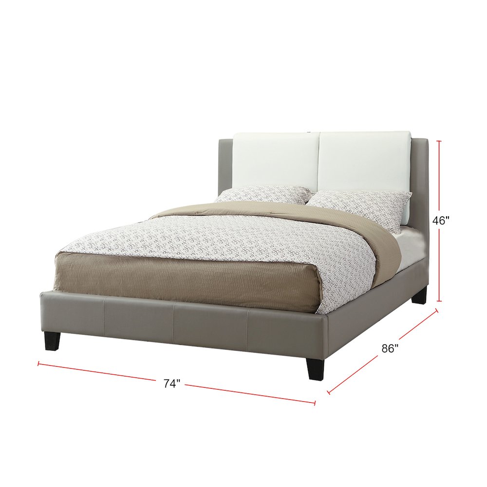 Faux Leather Upholstered Cal. King Size Bed, Grey and White. Picture 5