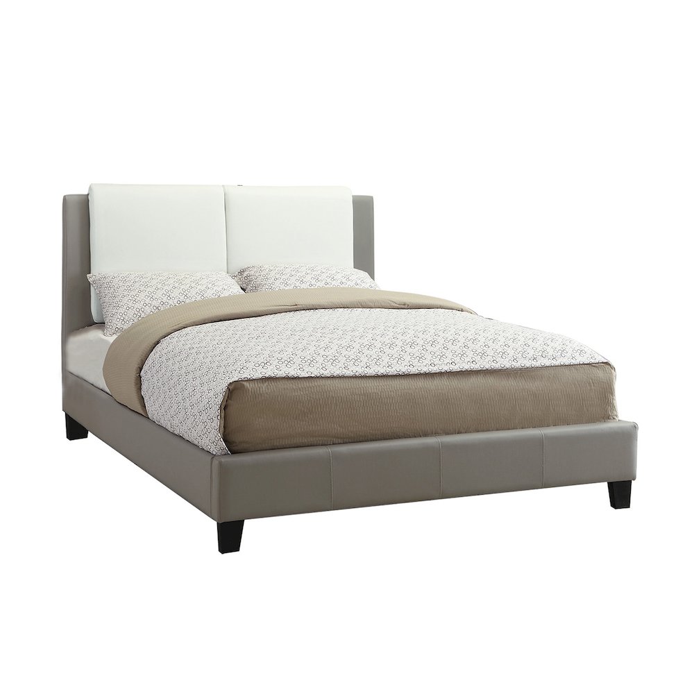 Faux Leather Upholstered King Size Bed, Grey and White. Picture 3