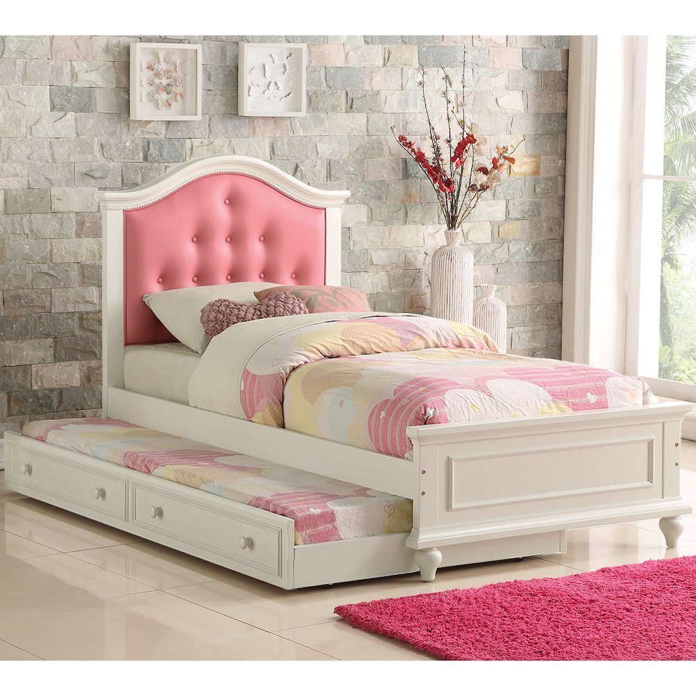 Twin Size Bed with Trundle in Pink and White. Picture 2