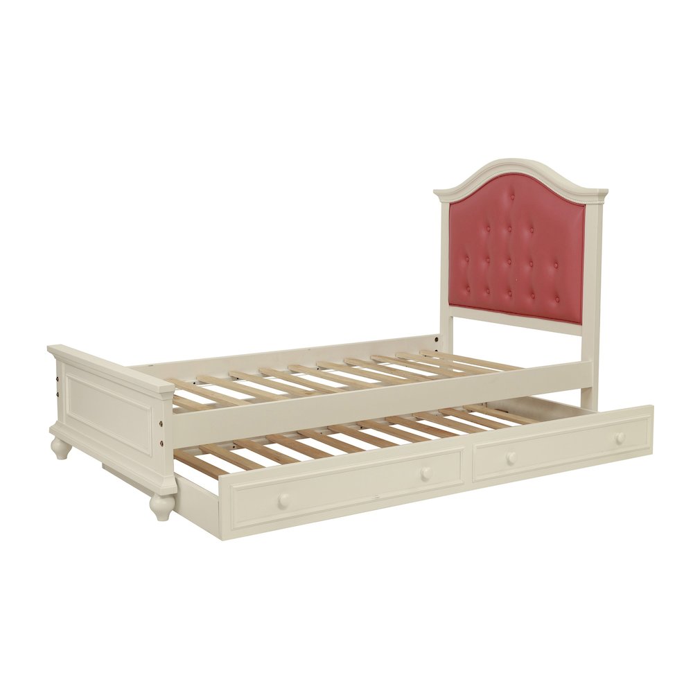 Twin Size Bed with Trundle in Pink and White. Picture 1