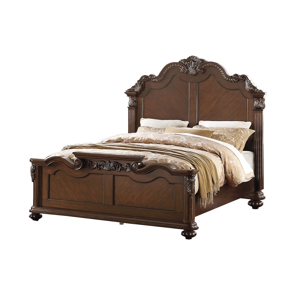 King Size Wooden Bed in Dark Cherry Finish. Picture 1