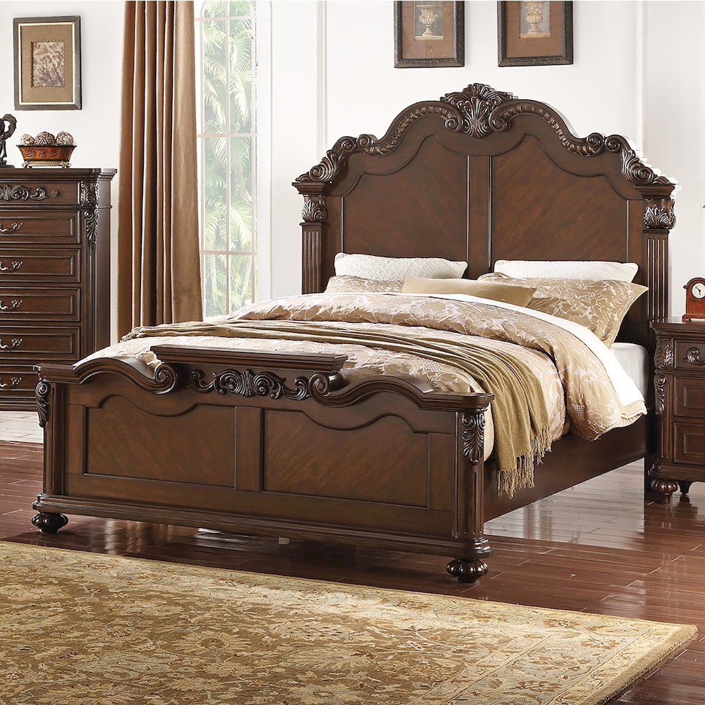 Queen Size Wooden Bed in Dark Cherry Finish. Picture 5