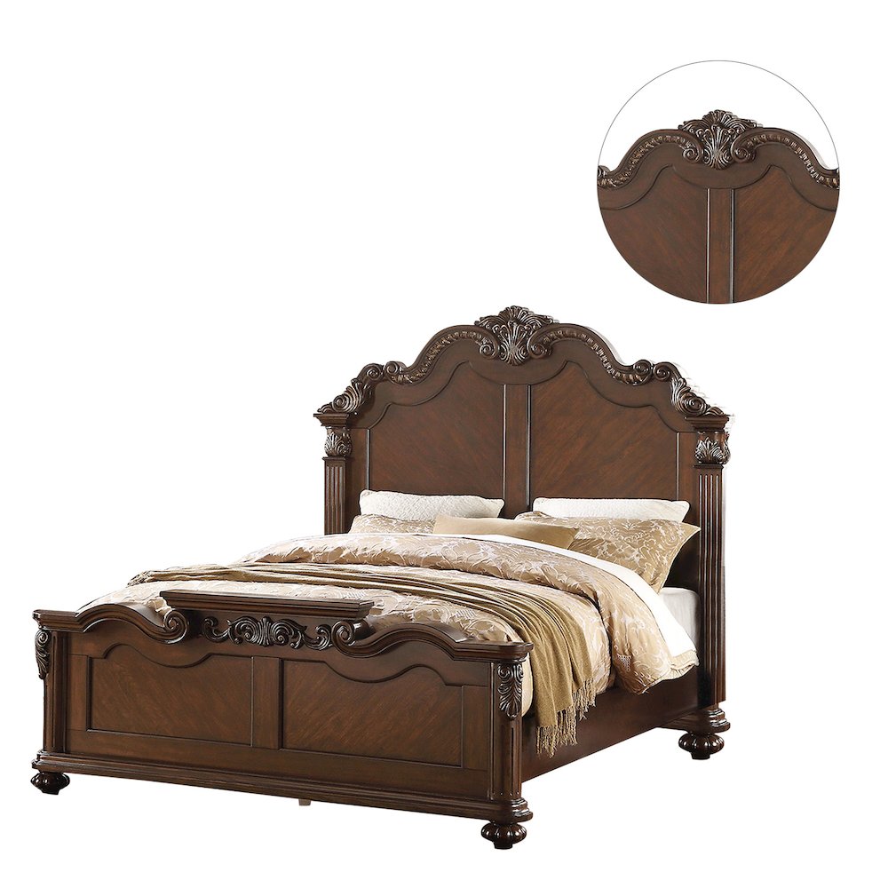 Queen Size Wooden Bed in Dark Cherry Finish. Picture 3