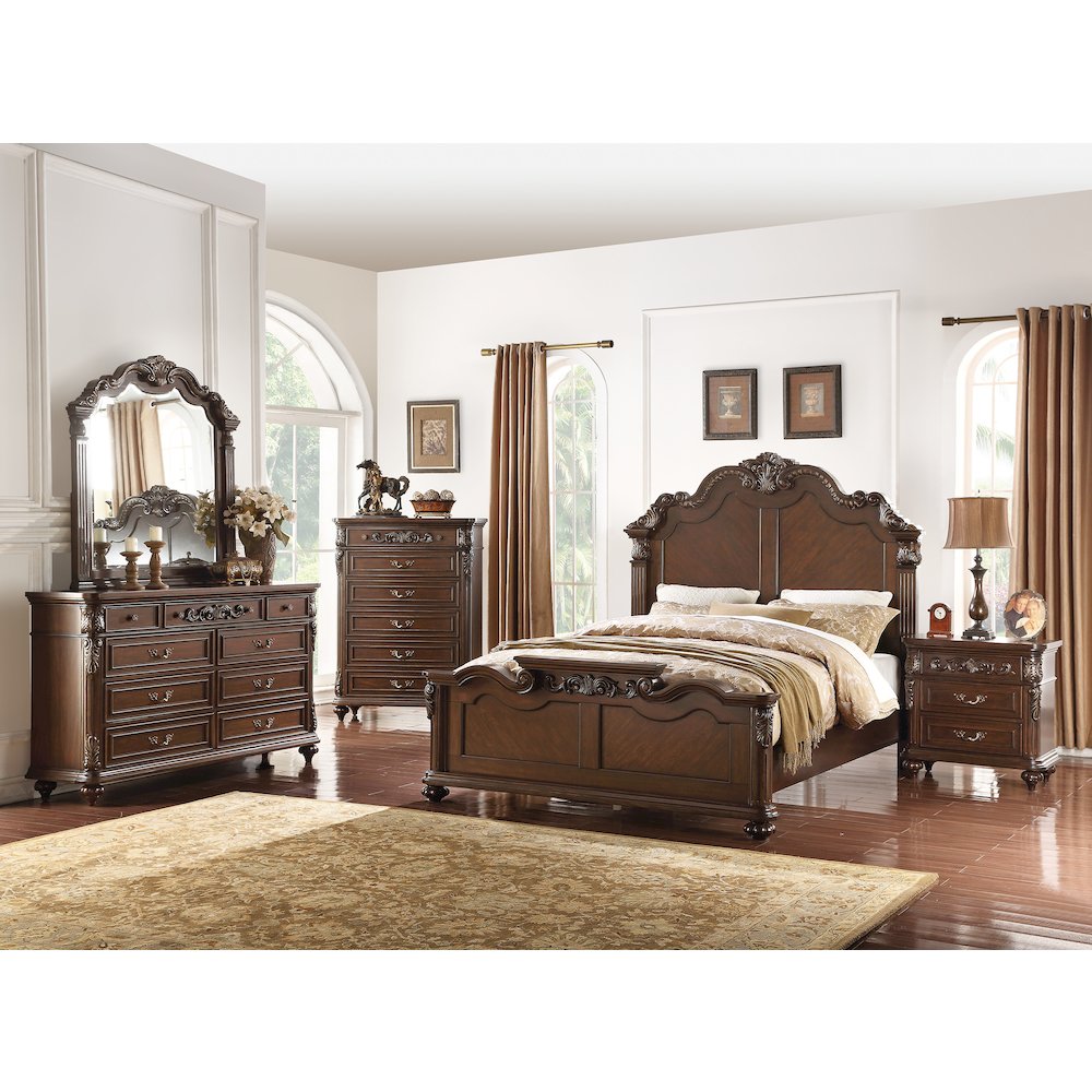 Queen Size Wooden Bed in Dark Cherry Finish. Picture 4