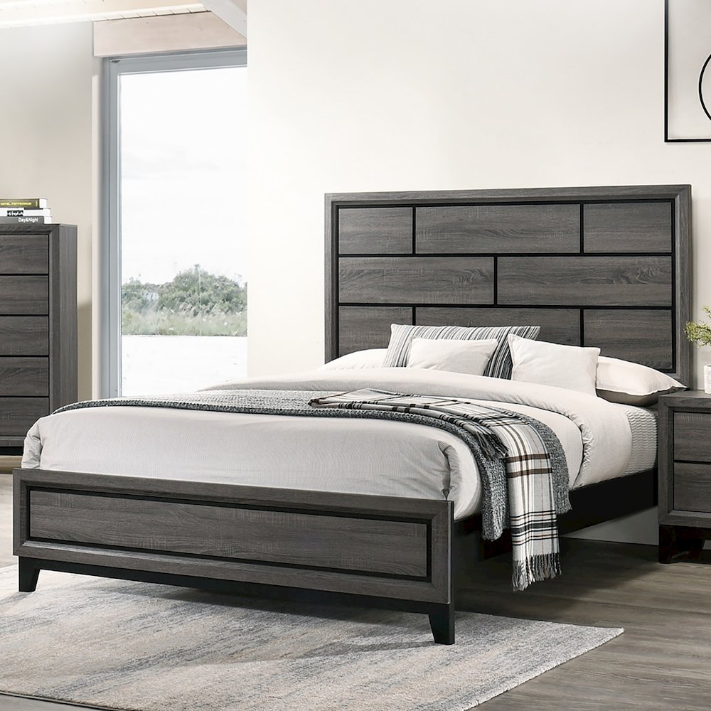 Queen Size Wooden Bed in Dark Grey Fininsh. Picture 5