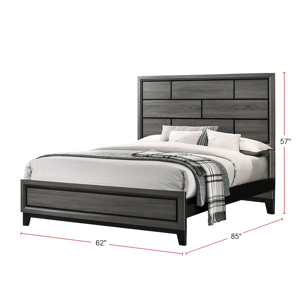 Queen Size Wooden Bed in Dark Grey Fininsh. Picture 2
