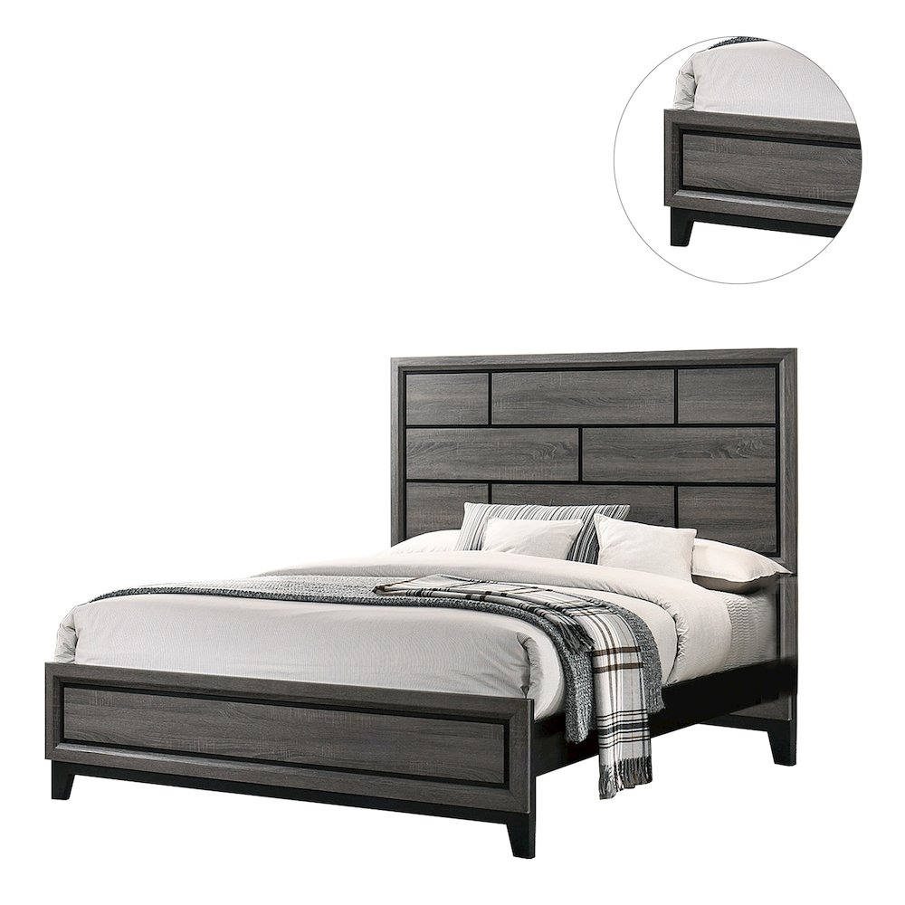Queen Size Wooden Bed in Dark Grey Fininsh. Picture 3