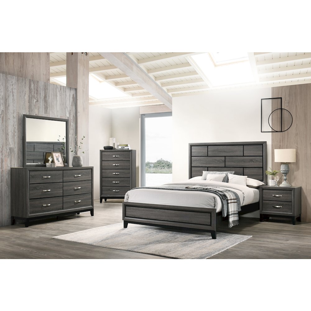 Queen Size Wooden Bed in Dark Grey Fininsh. Picture 4
