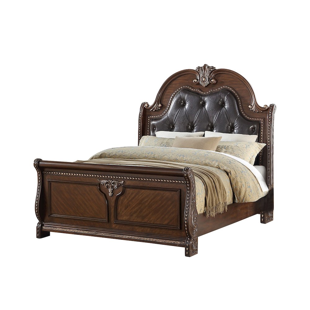 Eastern King Size Bed With Button Tufted Headboard, Brown. Picture 1