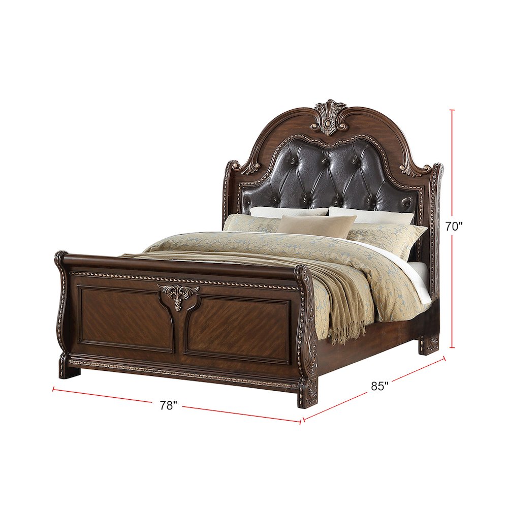 Eastern King Size Bed With Button Tufted Headboard, Brown. Picture 5