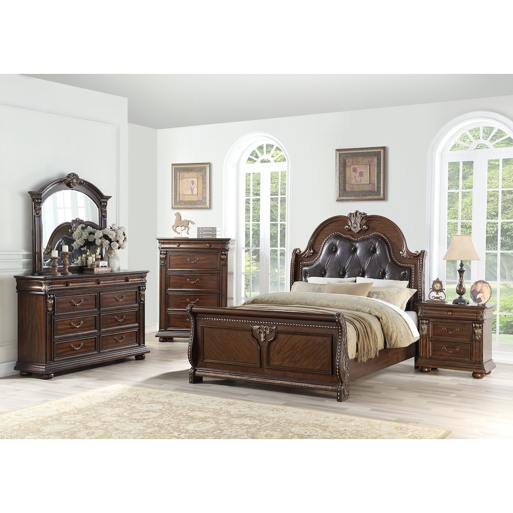 Queen Size Bed With Button Tufted Headboard, Brown. Picture 4