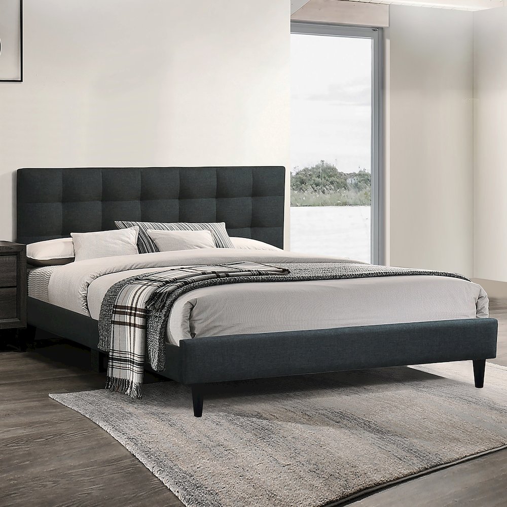 Charcoal Fabric Upholstered Bed, Cal. King Size. Picture 2