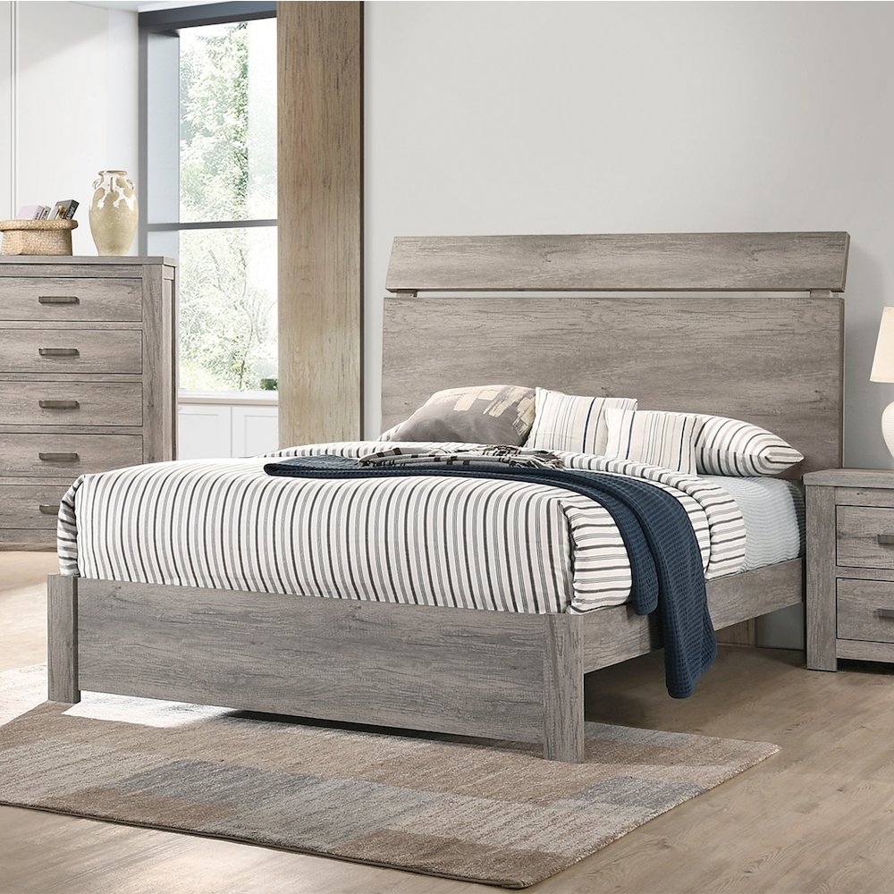 Wood Grain Surface Queen Bed, Weathered Grey. Picture 5