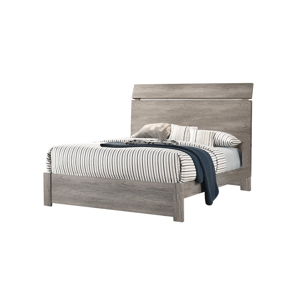 Wood Grain Surface Queen Bed, Weathered Grey. Picture 1