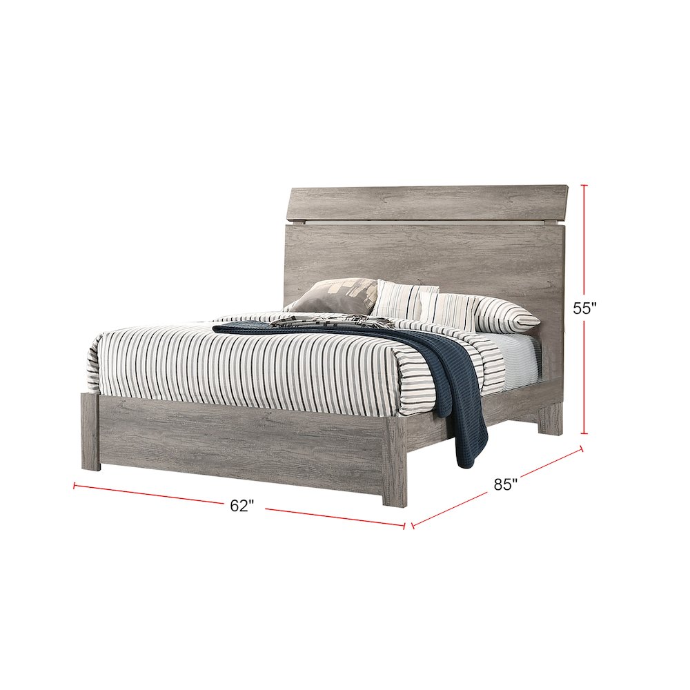 Wood Grain Surface Queen Bed, Weathered Grey. Picture 2