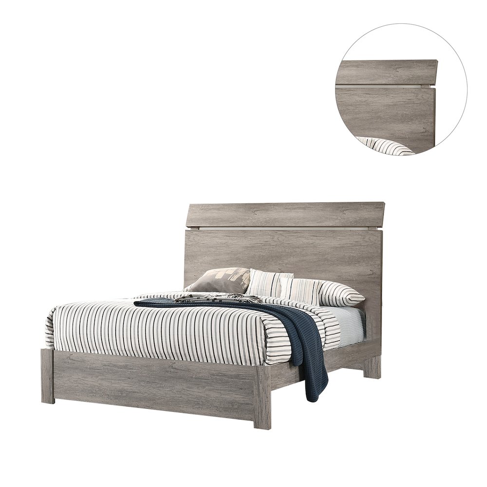 Wood Grain Surface Queen Bed, Weathered Grey. Picture 3