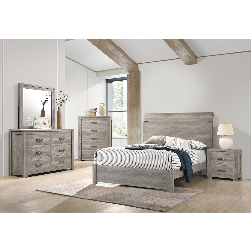 Wood Grain Surface Queen Bed, Weathered Grey. Picture 4