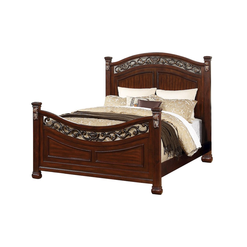 Wooden Queen Bed In Walnut. Picture 1
