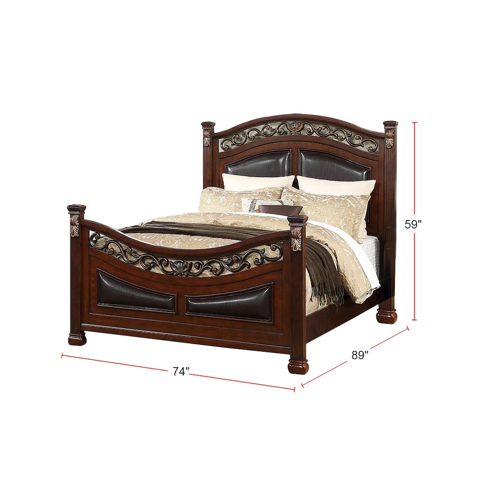 Cal. King Wood Bed With Padded Headboard, Walnut. Picture 5