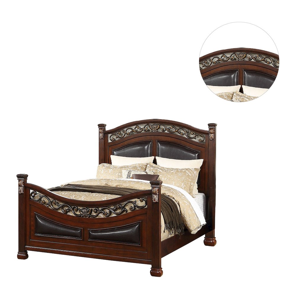 Cal. King Wood Bed With Padded Headboard, Walnut. Picture 3