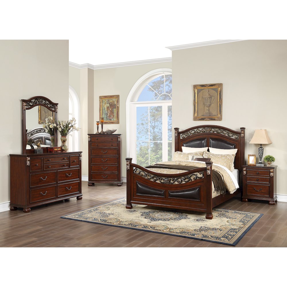 Cal. King Wood Bed With Padded Headboard, Walnut. Picture 4