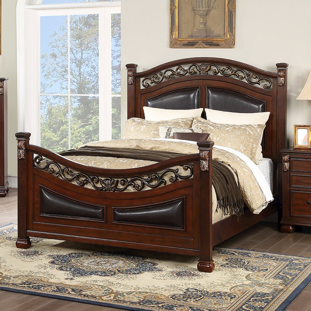 Queen Wood Bed With Padded Headboard, Walnut. Picture 2