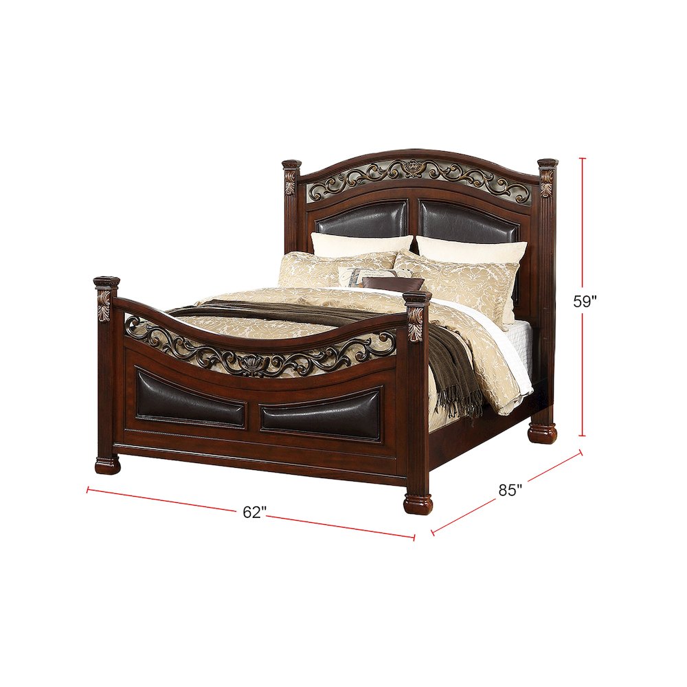 Queen Wood Bed With Padded Headboard, Walnut. Picture 5