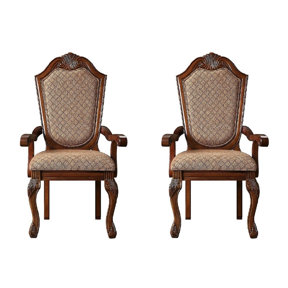 Set of 2 Fabric Upholstered Dining Armchair in Cherry Finish. Picture 1