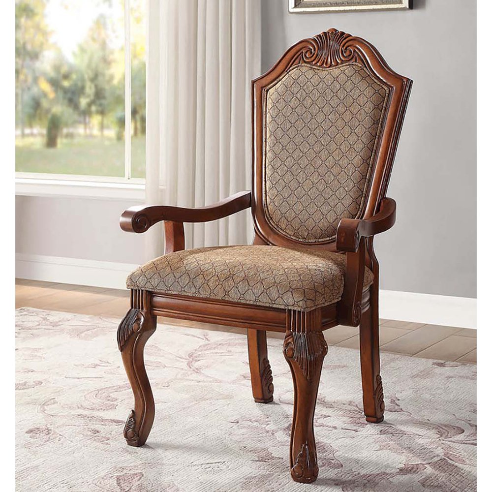 Set of 2 Fabric Upholstered Dining Armchair in Cherry Finish. Picture 2