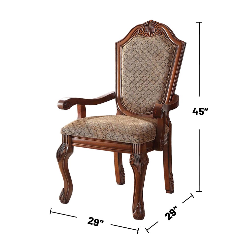 Set of 2 Fabric Upholstered Dining Armchair in Cherry Finish. Picture 3