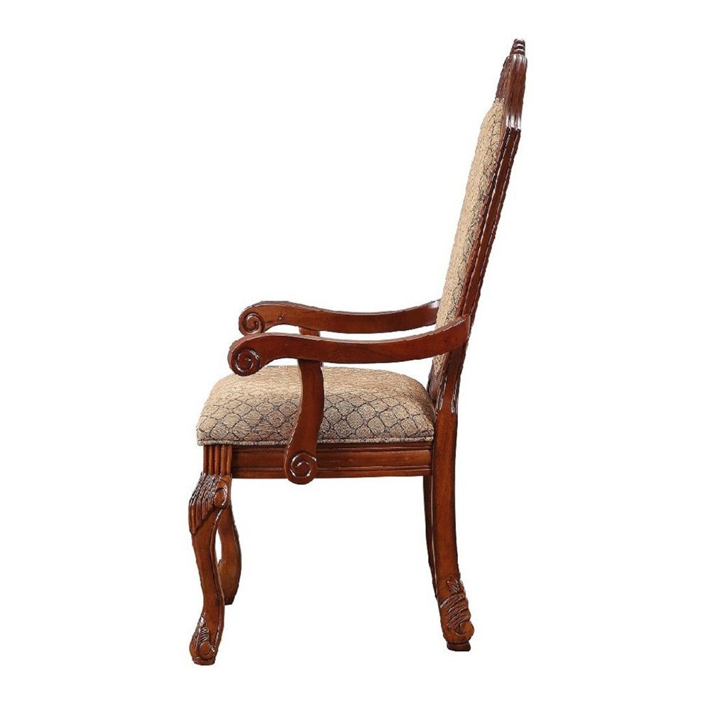Set of 2 Fabric Upholstered Dining Armchair in Cherry Finish. Picture 4