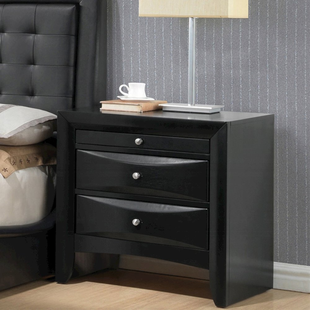 Wooden Nightstand with 2 Drawers in Black. Picture 2