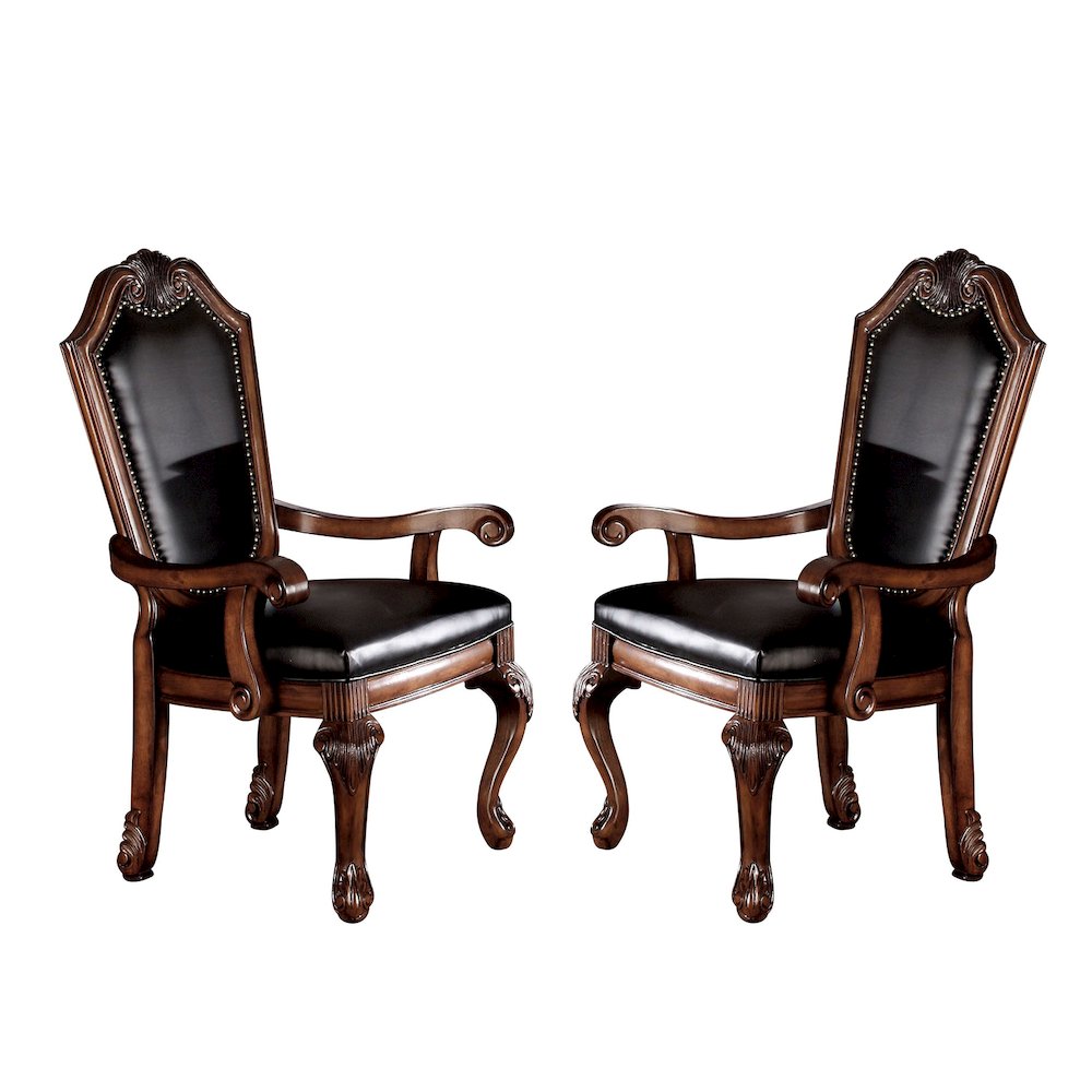 Set of 2 Black PU Upholstered Dining Armchairs in Cherry Finish. Picture 1