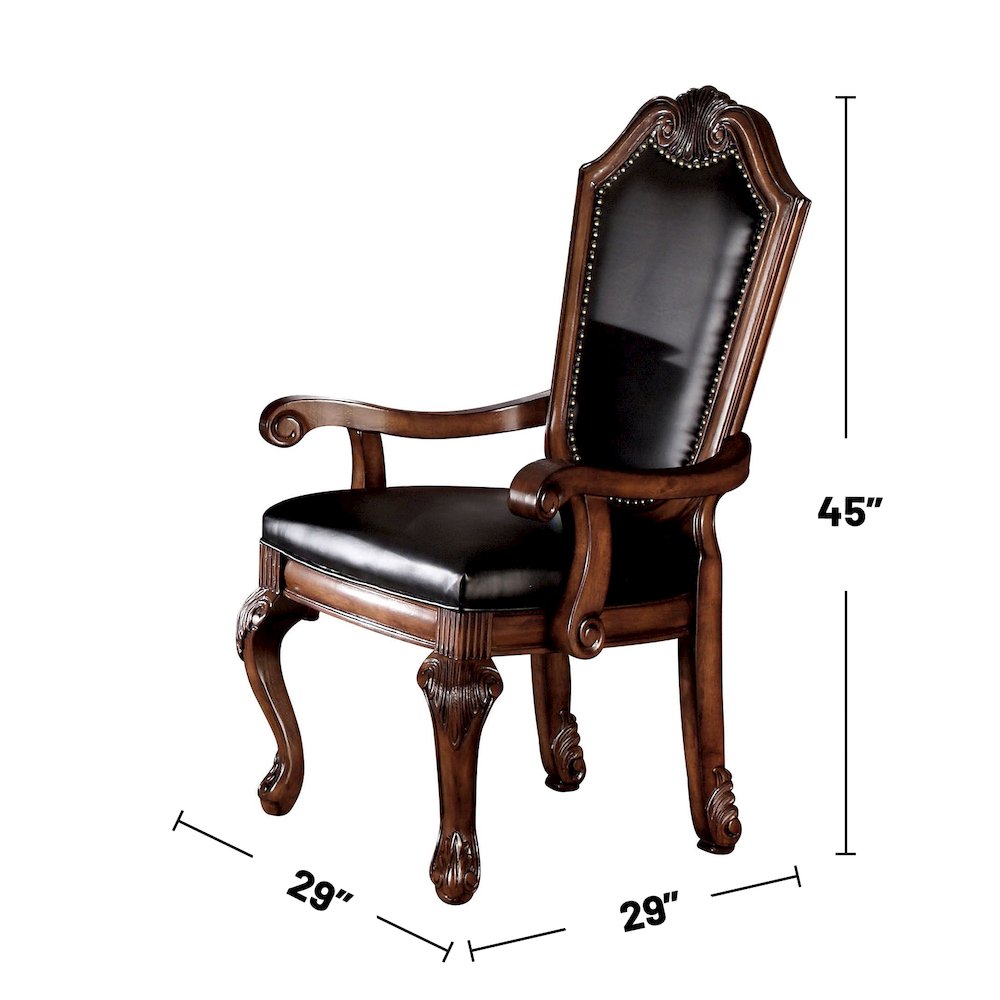 Set of 2 Black PU Upholstered Dining Armchairs in Cherry Finish. Picture 3